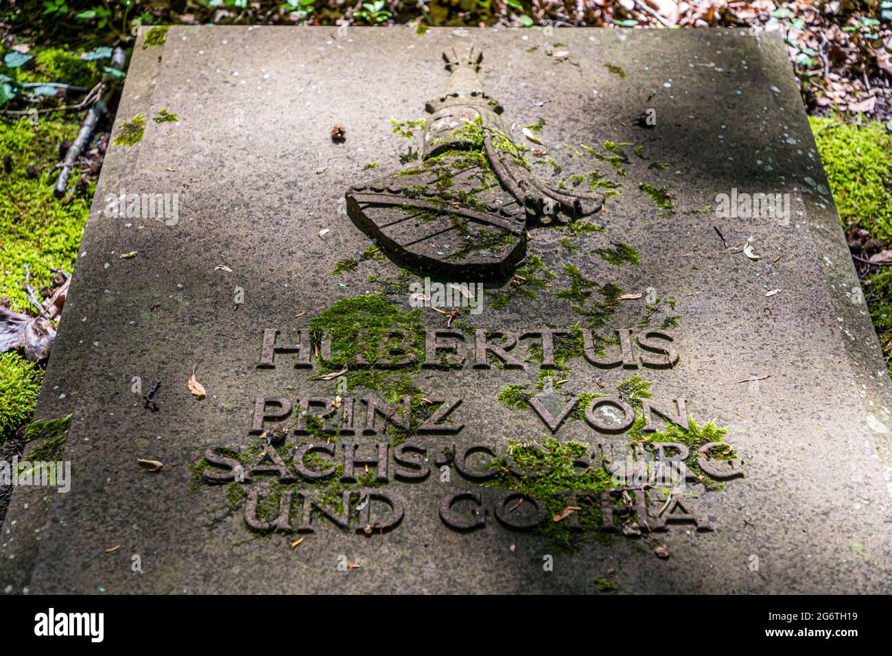 Cimitero della Casa di Sassonia-Coburg e Gotha vicino Coburg, Germania.Tomba del Principe Hubertus di Sassonia Coburg e Gotha Foto Stock