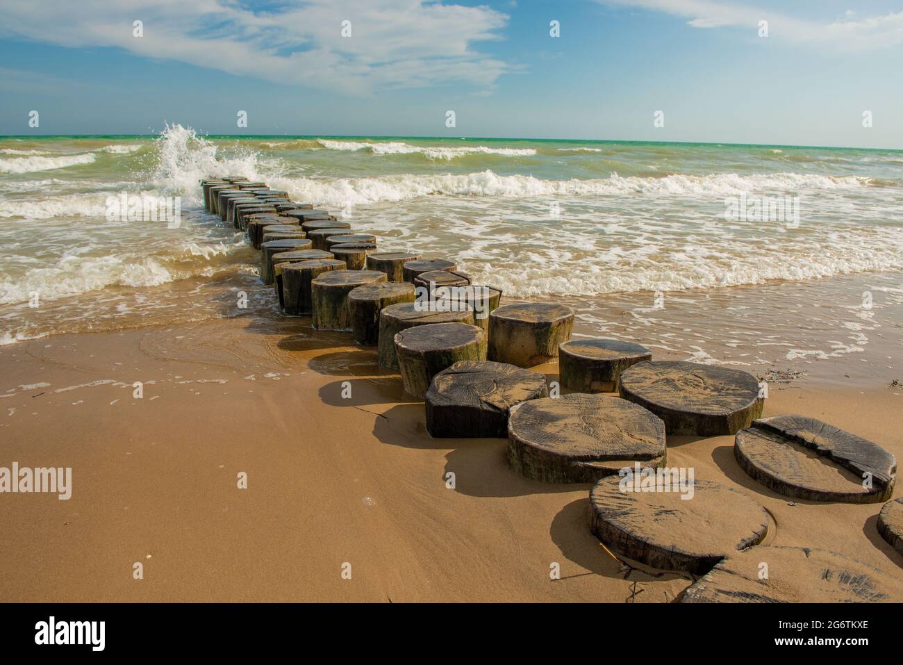 log passerella vicino al mare Foto Stock