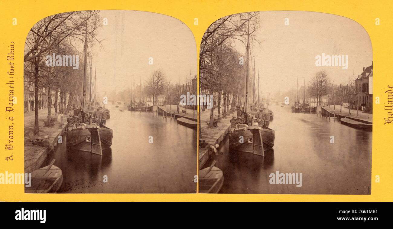 Vista sul Reno a Leiden, Olanda. Stereophoto di Adolphe Braun intorno al 1865. Foto Stock