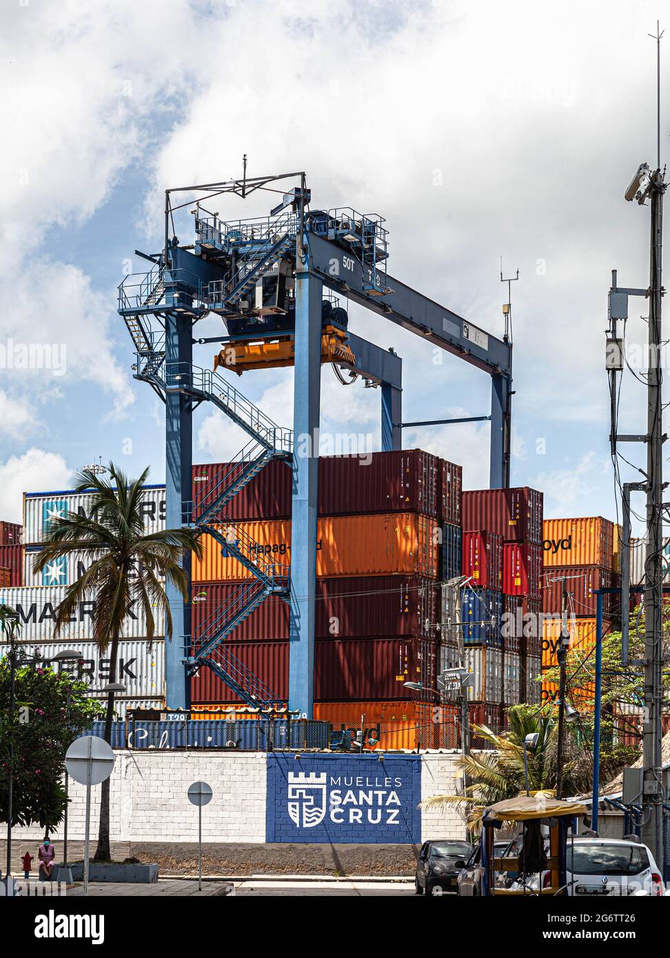 Commercio marittimo, Muelles Santa Cruz, Cartagena de Indias, Colombia. Foto Stock