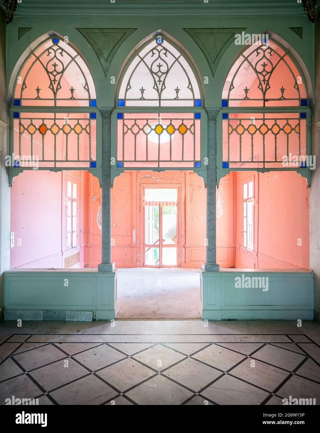 Abbandonata Casa delle rose a Beirut, Libano Foto Stock