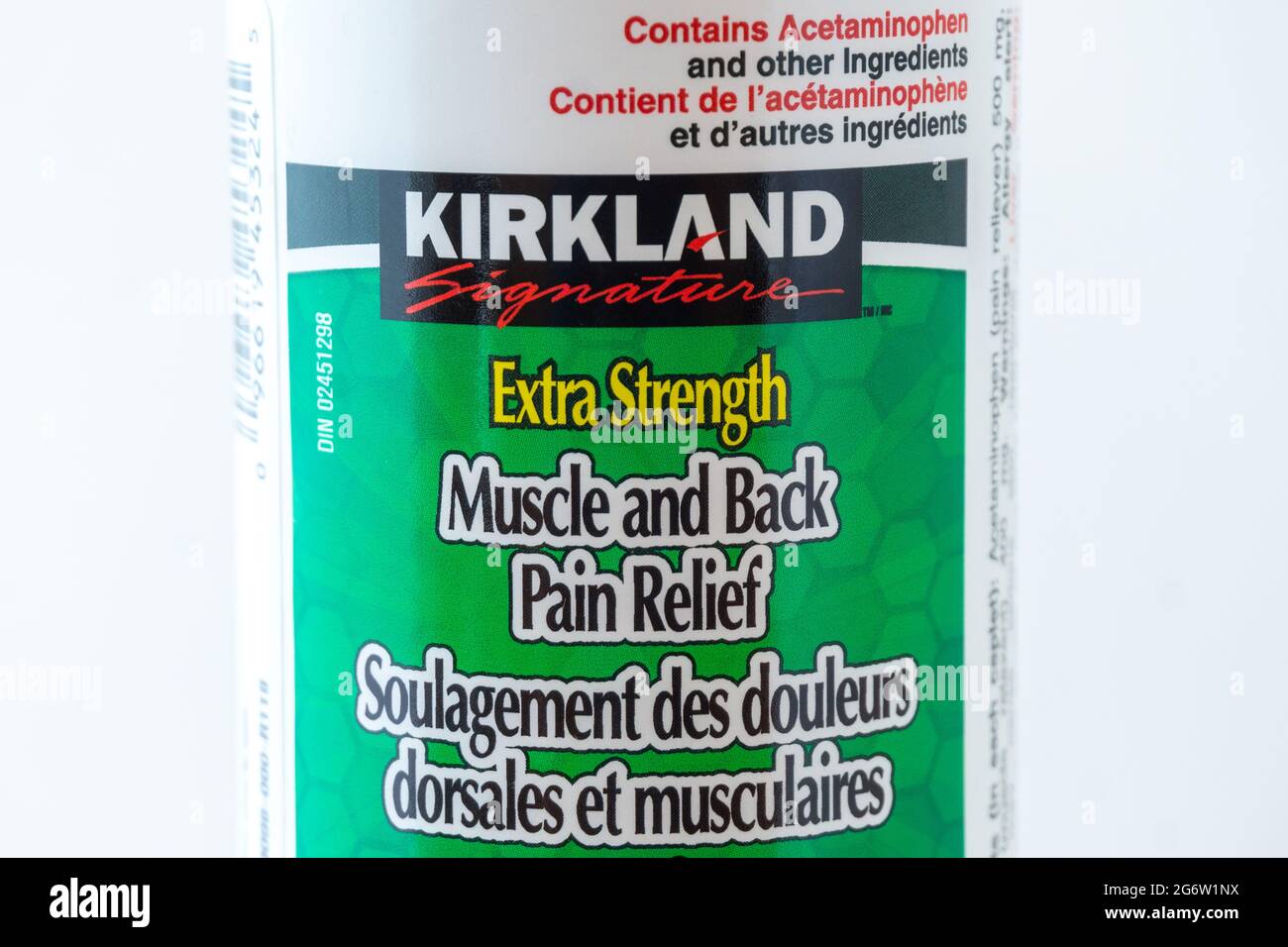 Kirkland Signature extra forza muscolare e sollievo dal dolore alla schiena con acetaminofene. Foto Stock