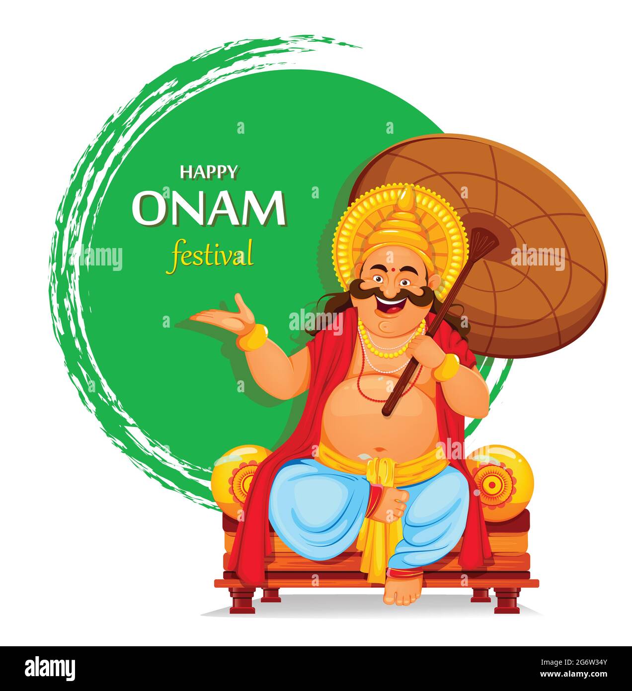 Happy Onam festival in Kerala. Onam festeggiamenti, tradizionale festa indiana. Re Mahabali seduto con ombrello. Illustrazione vettoriale Illustrazione Vettoriale Happy Onam festival in Kerala. Onam festeggiamenti, tradizionale festa indiana. Re Mahabali seduto con ombrello. Illustrazione vettoriale Illustrazione Vettoriale