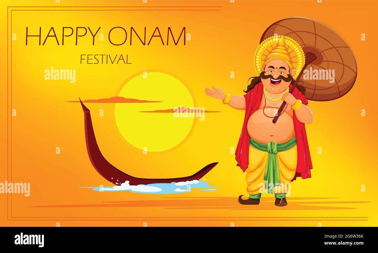 Happy Onam festival in Kerala. Onam festeggiamenti, tradizionale festa indiana. Re Mahabali con ombrello. Illustrazione vettoriale di stock su backgrou luminoso Illustrazione Vettoriale Happy Onam festival in Kerala. Onam festeggiamenti, tradizionale festa indiana. Re Mahabali con ombrello. Illustrazione vettoriale di stock su backgrou luminoso Illustrazione Vettoriale