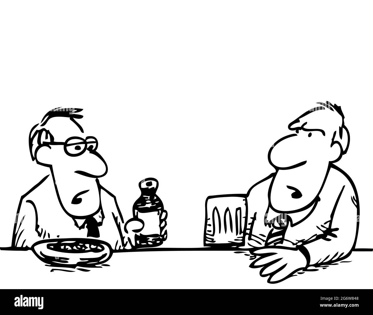 Divertente illustrazione cartoon di persone in un pub che parlano con spazio per il testo Foto Stock