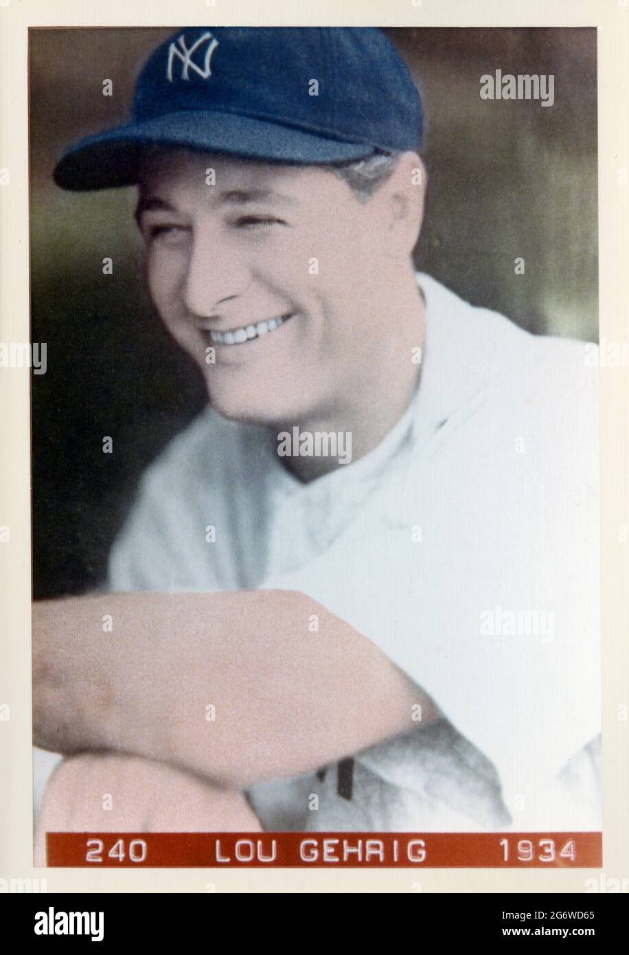 Carta fotografica/da baseball antica di Lou Gehrig con i New York Yankees circa 1932 Foto Stock