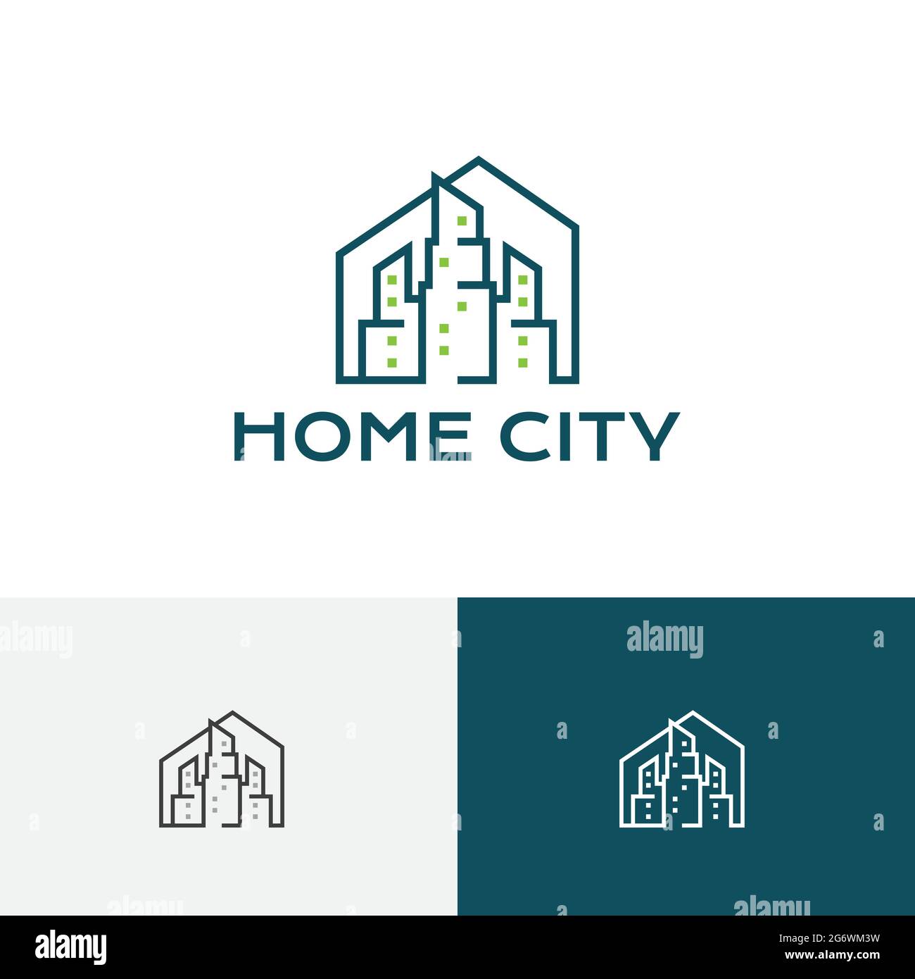 Home City High Building Line Logo Immobiliare Illustrazione Vettoriale