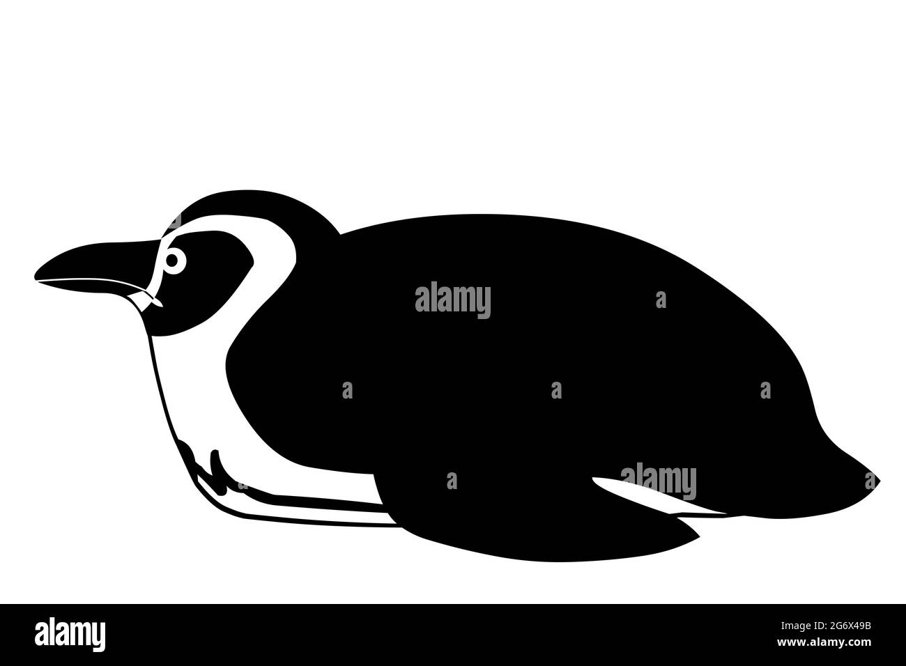 Humboldt pinguino che si posa sul ventre, uccello illustrazione Foto Stock