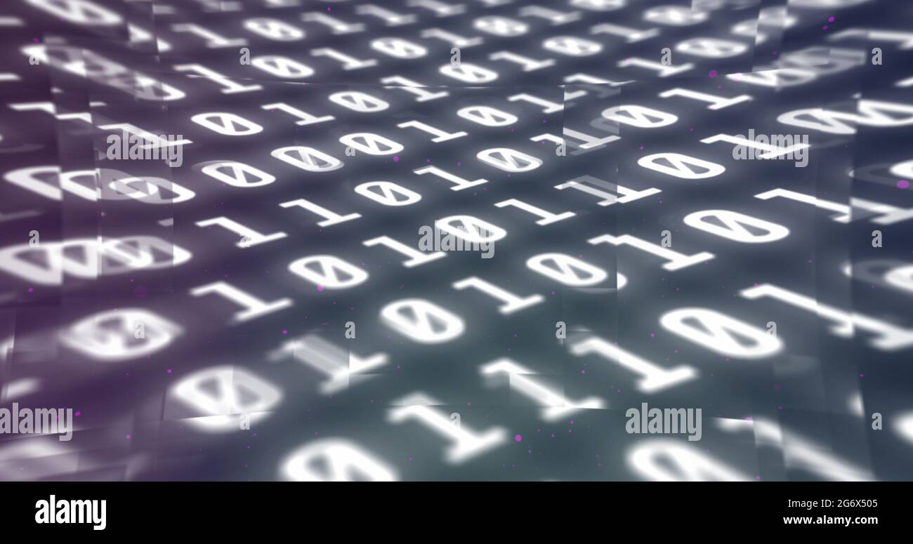 Immagine digitale dell'elaborazione dei dati di codifica binaria su sfondo nero Foto Stock