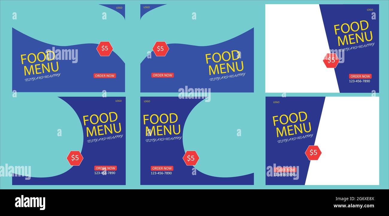 Set di modelli di volantini per menu alimentare Illustrazione Vettoriale