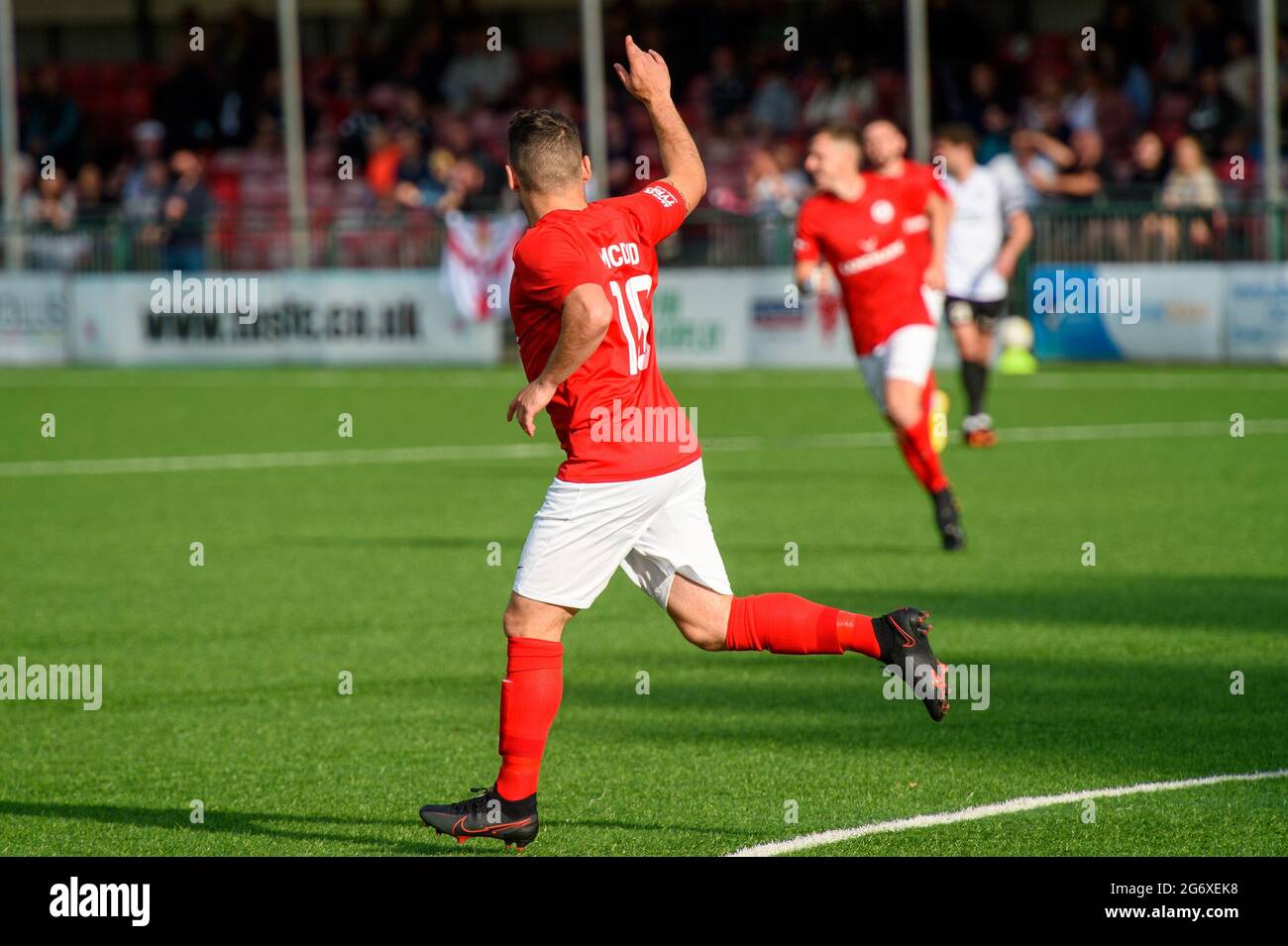 Oswestry, Inghilterra 08 luglio 2021. UEFA Europa Conference League prima partita di qualificazione tra Bala Town e Larne. Foto Stock