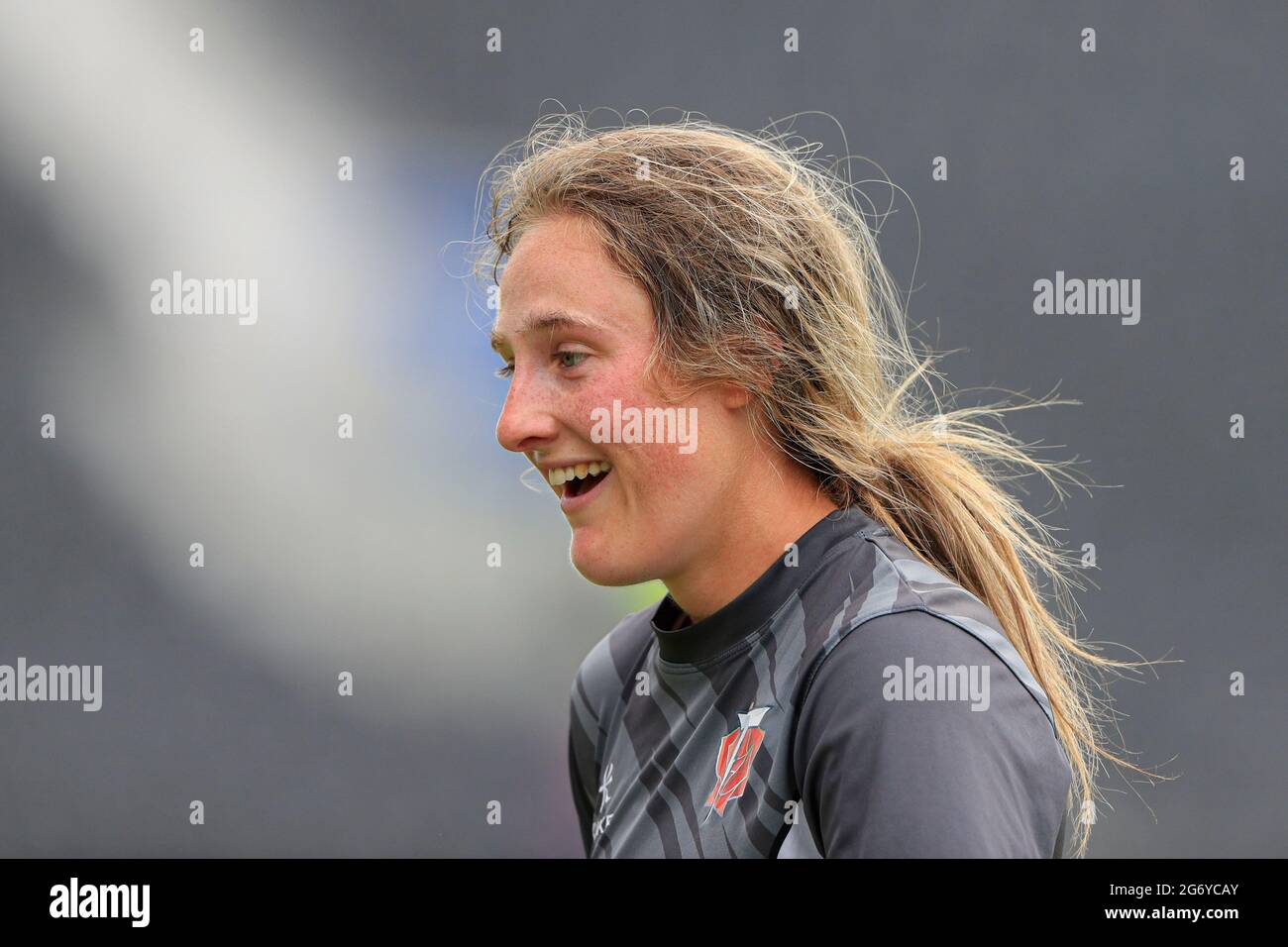 Manchester, Regno Unito. 09 luglio 2021. Emma Lamb batting per Thunder termina le incinnature il 111NOT out a Manchester, Regno Unito il 7/9/2021. (Foto di Conor Molloy/News Images/Sipa USA) Credit: Sipa USA/Alamy Live News Foto Stock