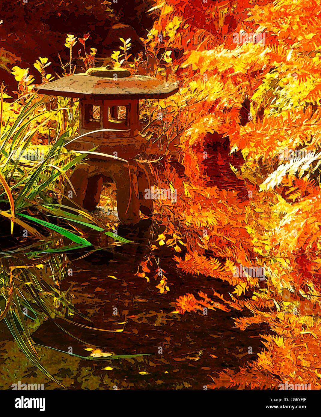 Regno Unito, Inghilterra, Cheshire, Tatton Park and Gardens, Japanese Garden Detail, autunno, arty, Foto Stock