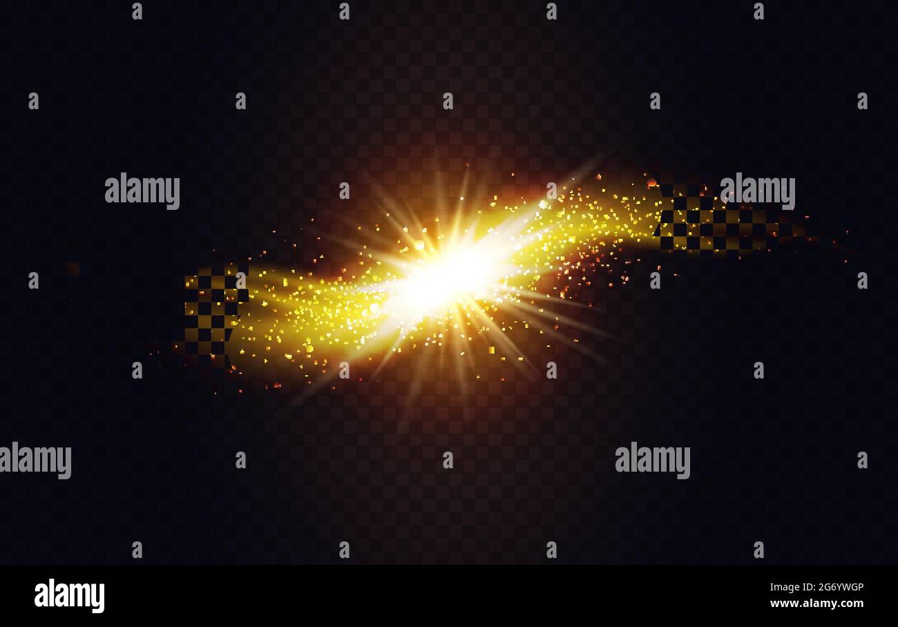 Le onde astratte di colore oro lucido si collegano e l'illustrazione del vettore di flusso. Oro magico forme curve ondulate luminose che si collegano e illuminano, New Born star galassia bagliore linee di energia trasparente sfondo nero Illustrazione Vettoriale