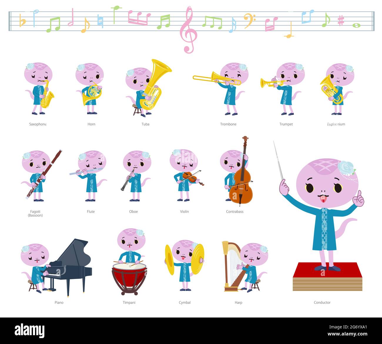 Un set di Snake girl per le esibizioni di musica classica.e' arte vettoriale, quindi e' facile da modificare. Illustrazione Vettoriale