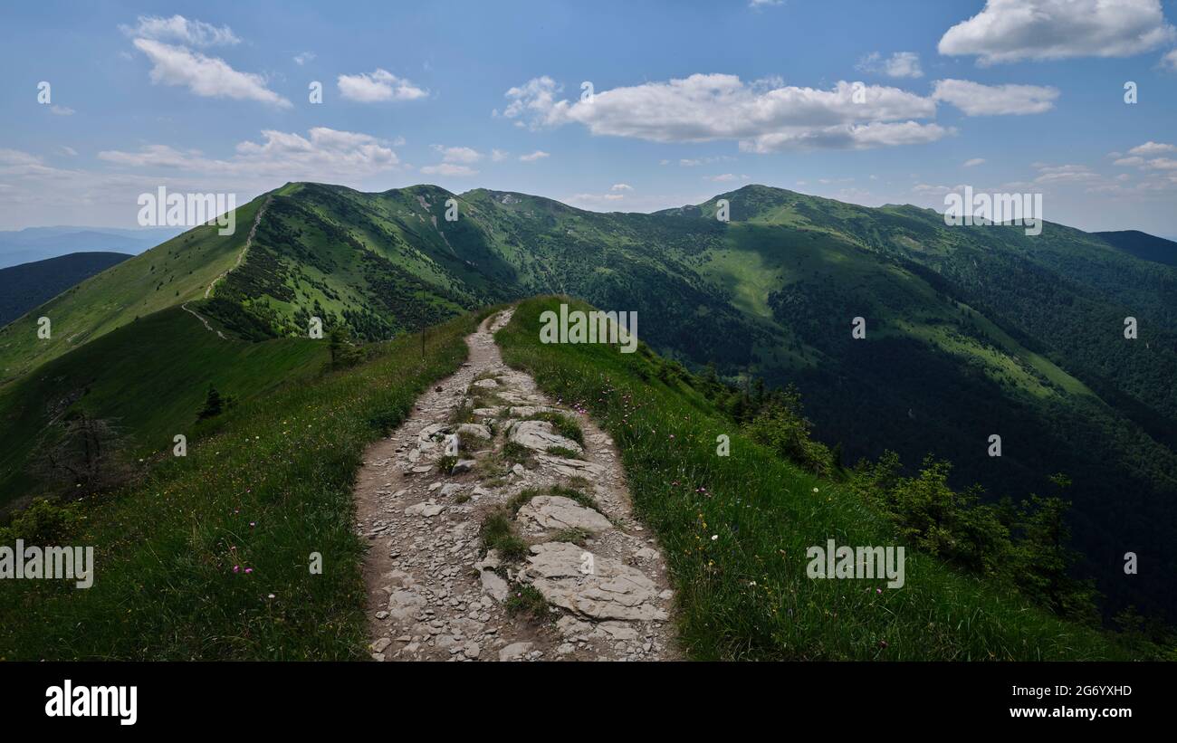 Cresta che conduce al Velky Krivan (1 709 m), la montagna più alta del Mala Fatra, Slovacchia Foto Stock