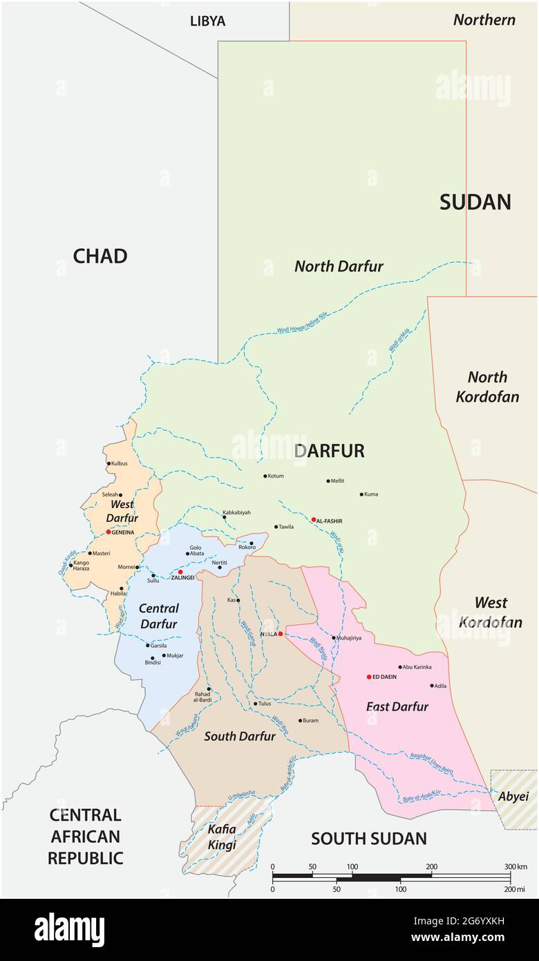 Mappa vettoriale della regione sudanese occidentale del Darfur Illustrazione Vettoriale