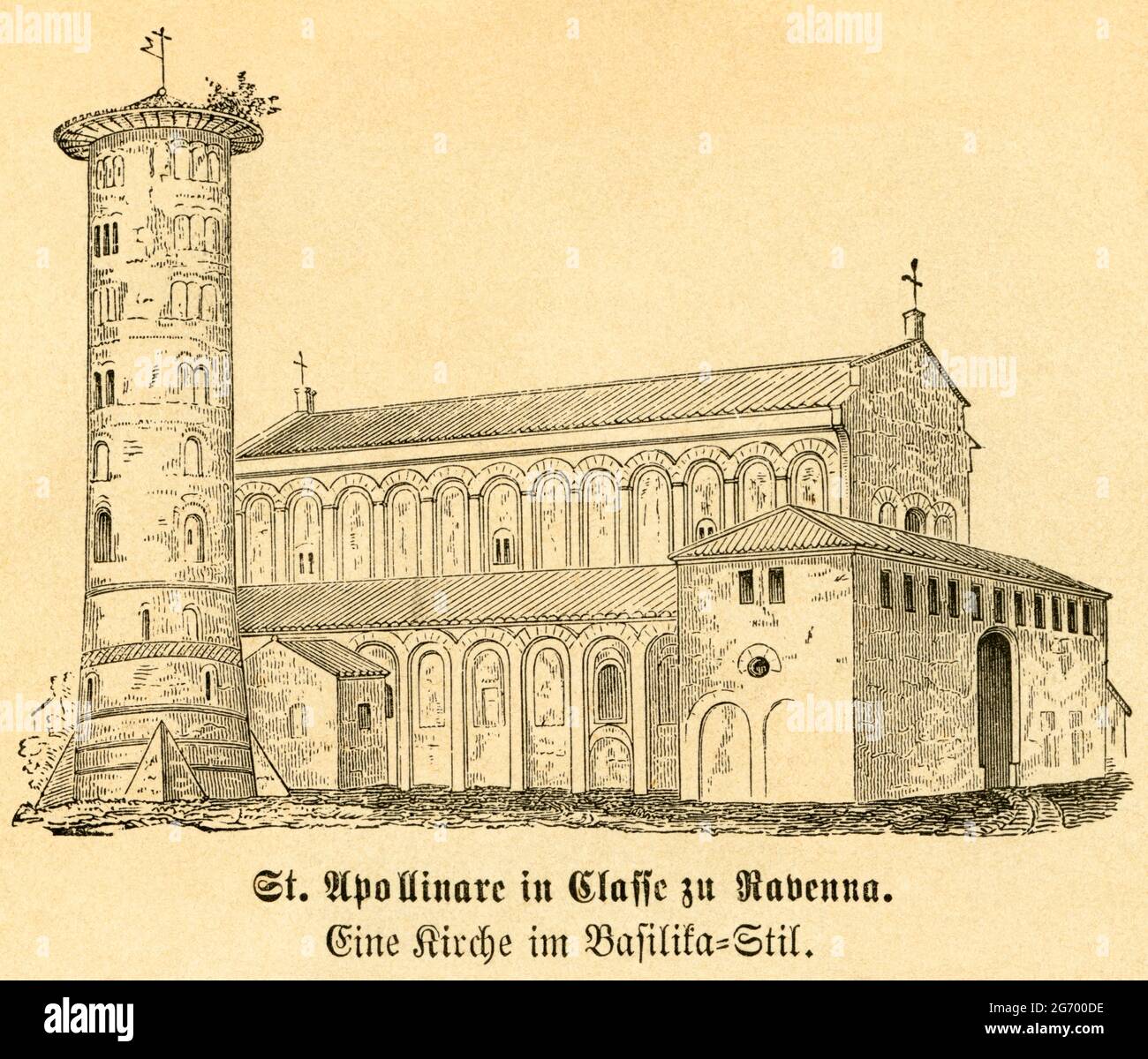 Europa, Italien, Ravenna, St. Apollinare in Classe, Motiv aus ' Die Kirche Christi in Bild und Wort ', herausgegeben von Dr. Christlieb Gotthold Hottinger, Volksblatt Verlag, Straßburg im Elsaß , 1878 . / Europa, Italia, Ravenna, Sant`Apollinare in Classe, immagine di : ' Die Kirche Christi in Bild und Wort ' ( la chiesa Cristo in immagine e parola ) , edita da Christlieb Gotthold Hottinger, casa editrice Volksblatt, Strassburg , Elsass , 1878 . Foto Stock