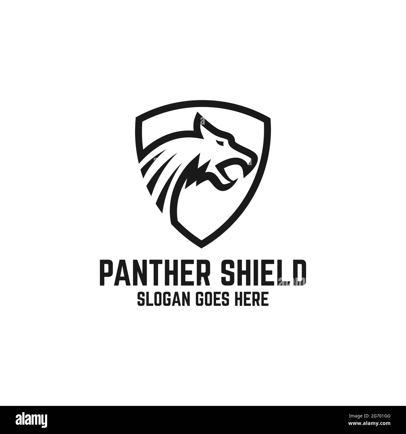 Vettore di disegno del logo della pantera nera, difensore dell'animale con ispirazioni del logo dell'arte della linea Illustrazione Vettoriale