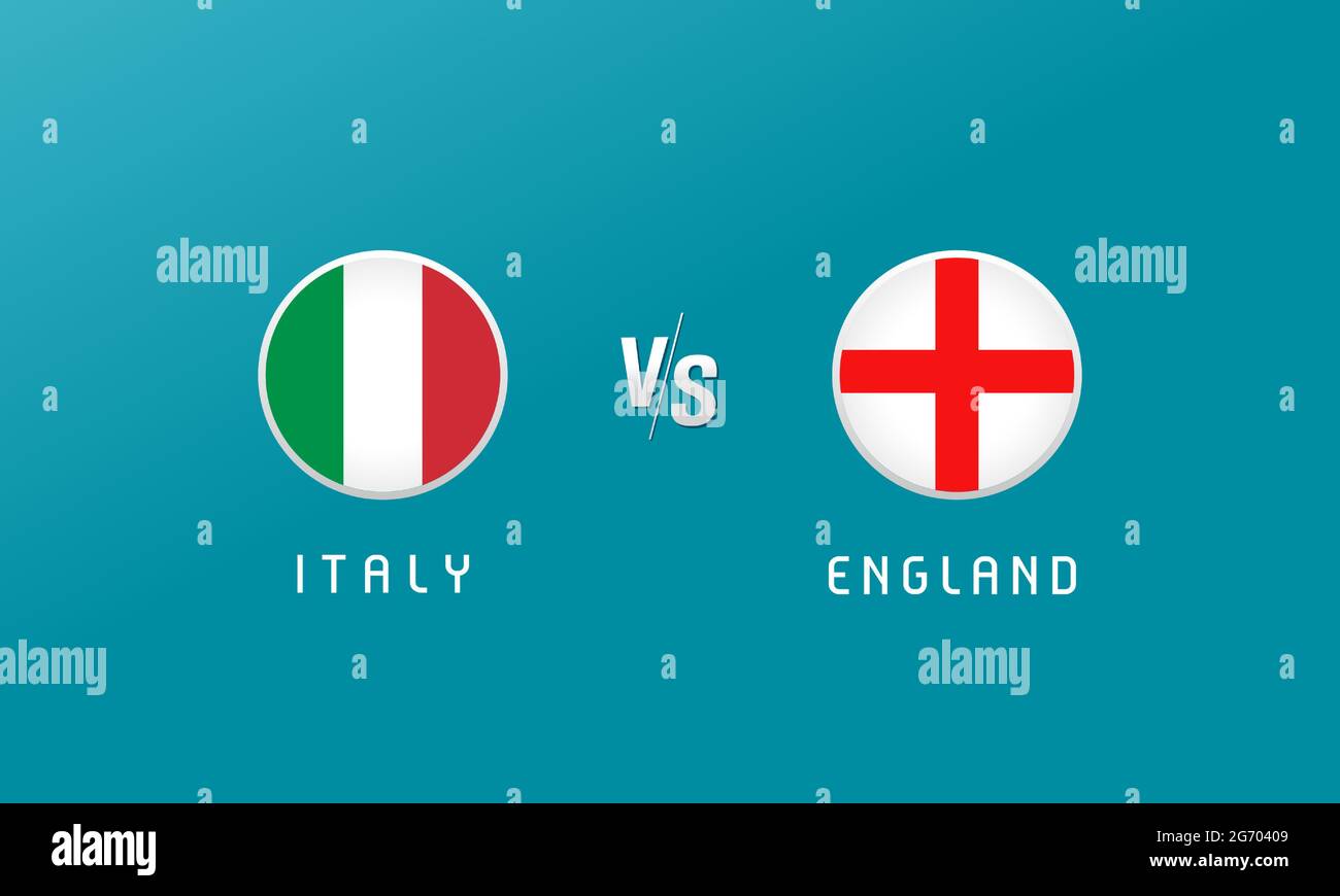 Emblemi a bandiera rotonda Italia-Inghilterra. Lettere contro segno per la finale del campionato di calcio nazionale italiano e inglese. Cerchio di calcio Illustrazione Vettoriale