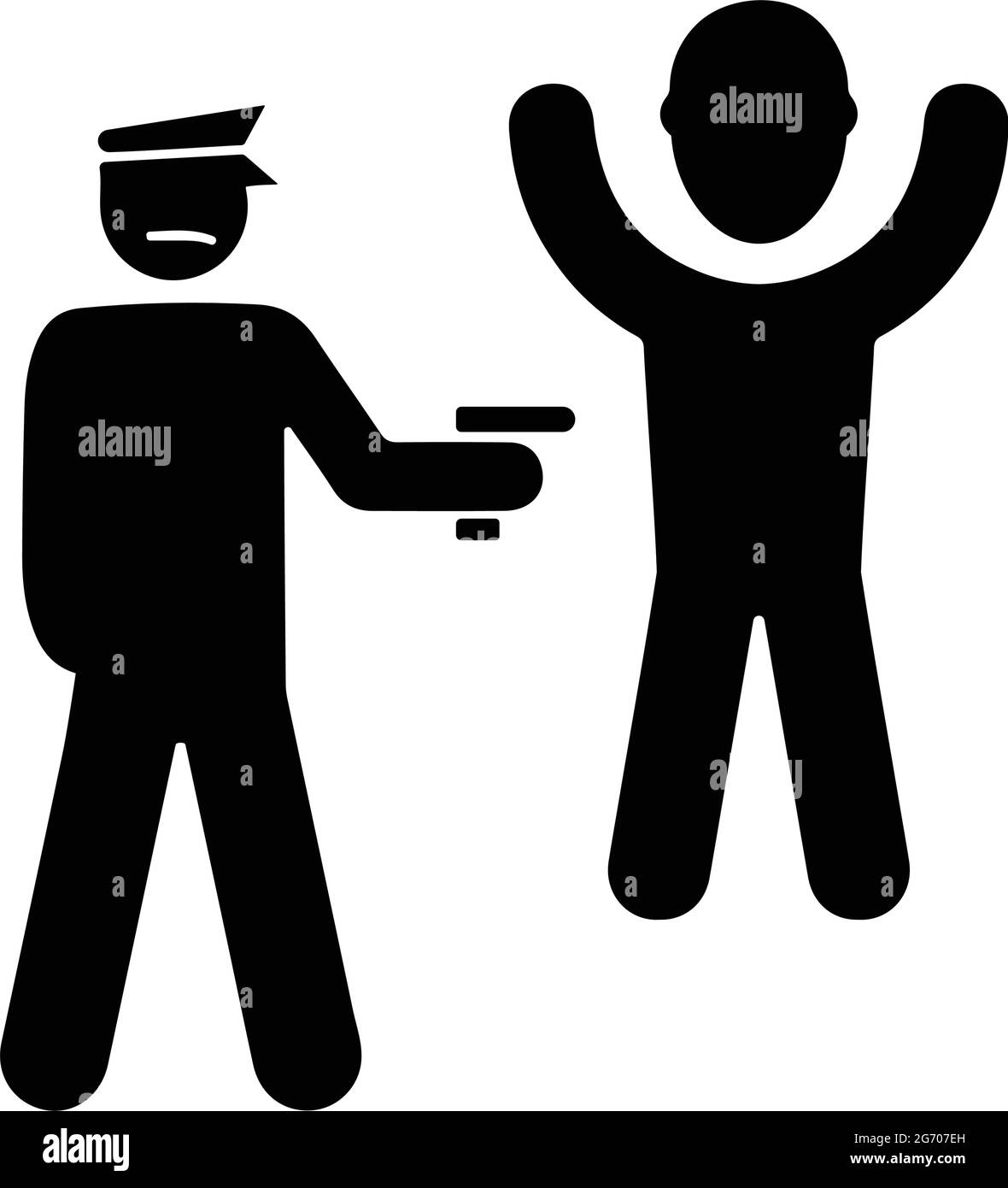 Icona arresto, polizia, mani in su - da utilizzare per scopi commerciali, supporti di stampa, web o qualsiasi tipo di progetto. File EPS vettoriale. Illustrazione Vettoriale