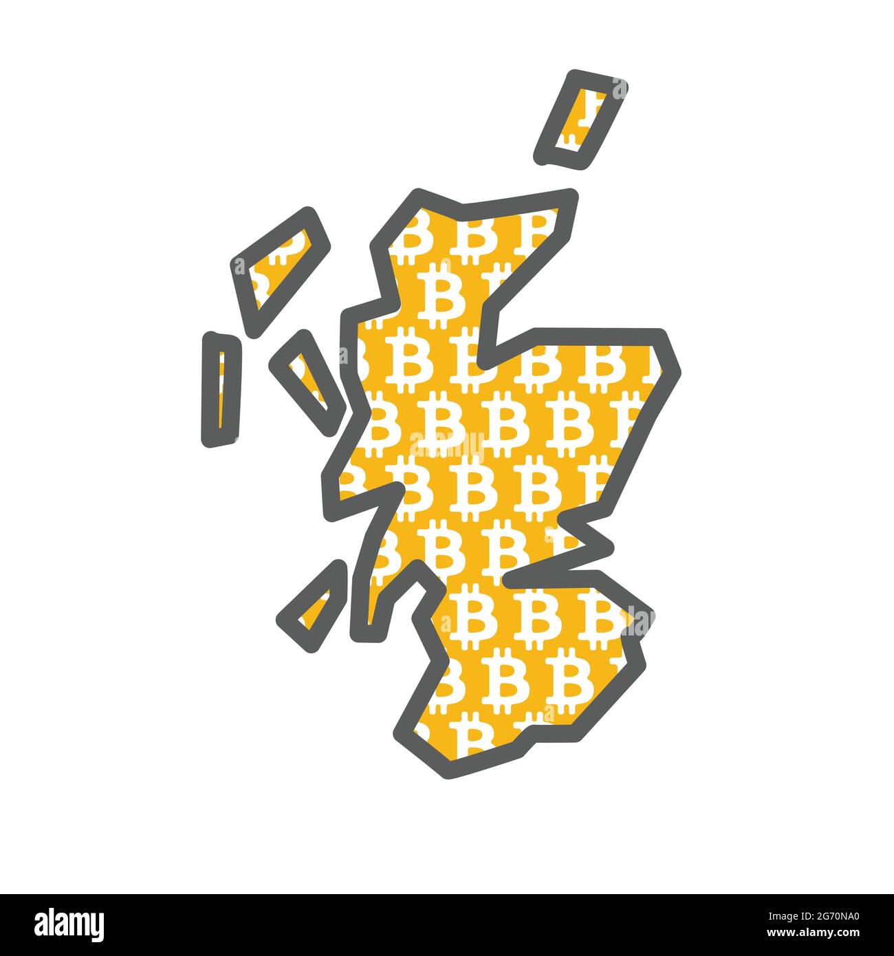 Mappa del paese della Scozia con il logo della criptovaluta bitcoin Illustrazione Vettoriale