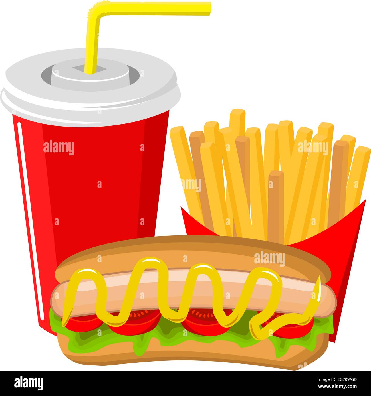 Hot dog di pollo con patatine fritte e bevanda alla cola Illustrazione Vettoriale