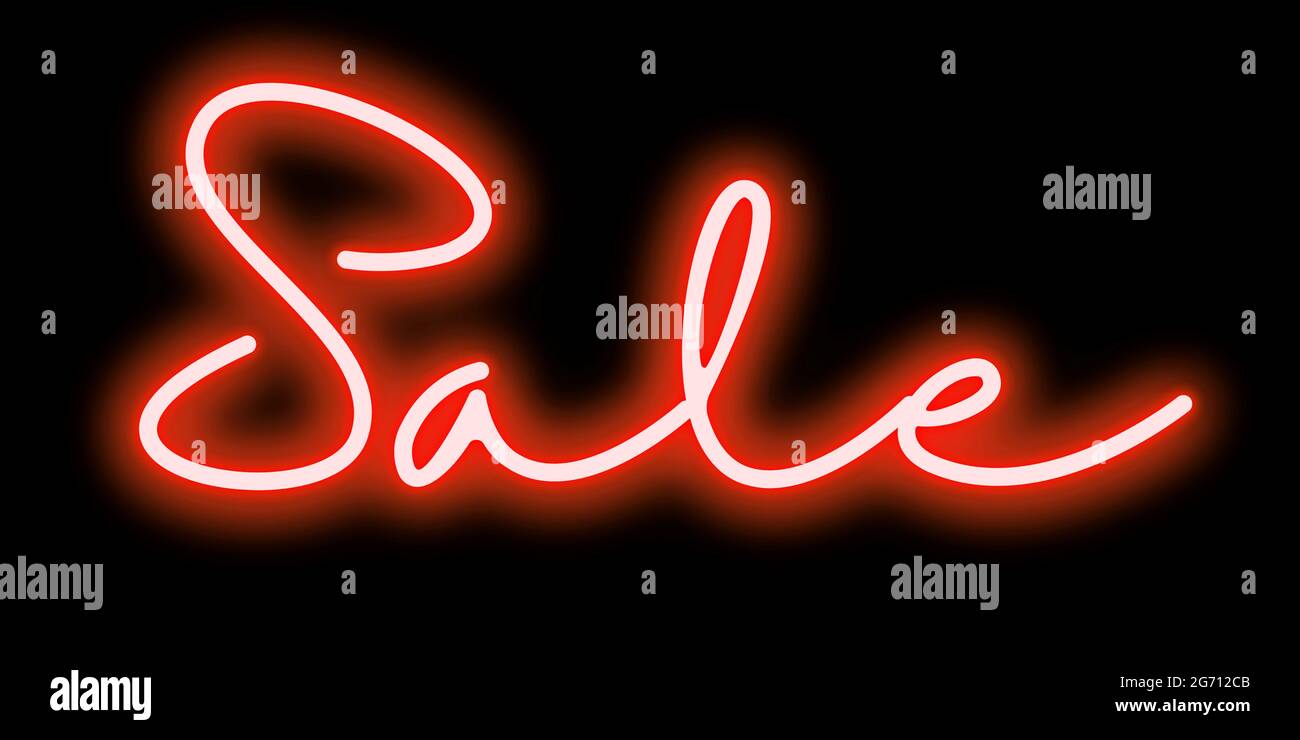 vendita 3d sfondo chiaro al neon, segno di vendita Foto Stock