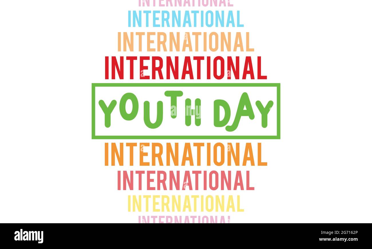 Giornata internazionale della gioventù osservata il mese di agosto di ogni anno. Banner, poster, scheda, sfondo. Questioni culturali e giuridiche riguardanti i giovani. Illustrazione Vettoriale