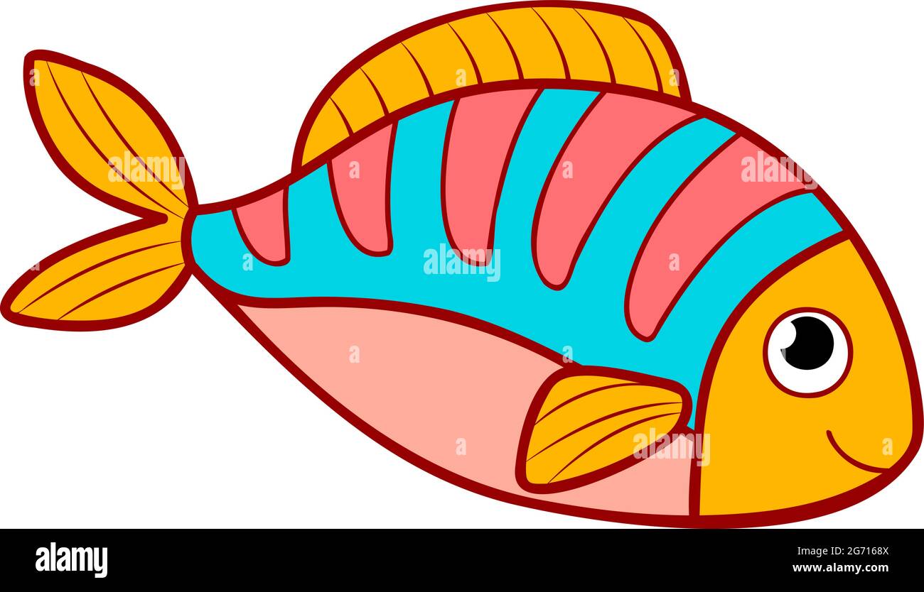 Carino cartone animato di pesce. Illustrazione del vettore di clipart di pesce Illustrazione Vettoriale