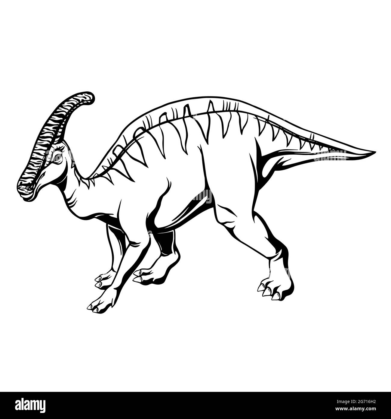 Hadrosaurus fumetti disegnati a mano per stampa, tatuaggio, design e logo. Illustrazione vettoriale. Illustrazione Vettoriale