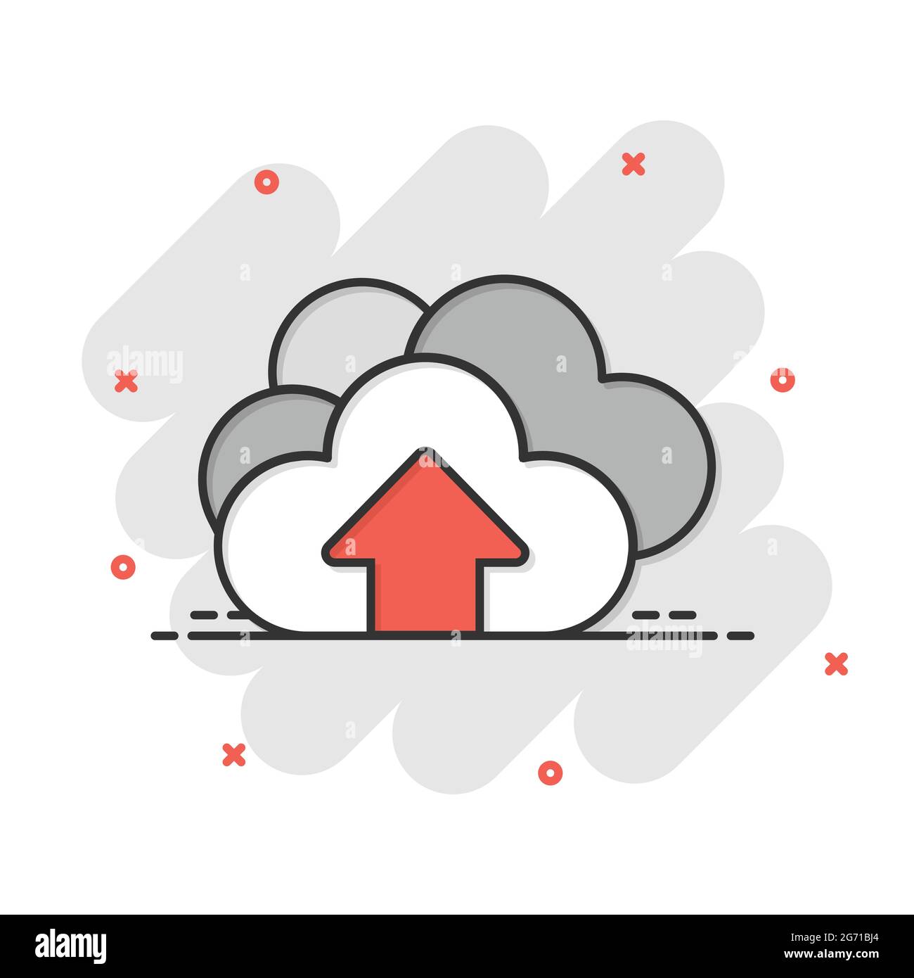 Icona del servizio digitale in stile comico. Illustrazione vettoriale dei cartoni animati su cloud di rete su sfondo isolato bianco. Tecnologia informatica effetto splash busine Illustrazione Vettoriale