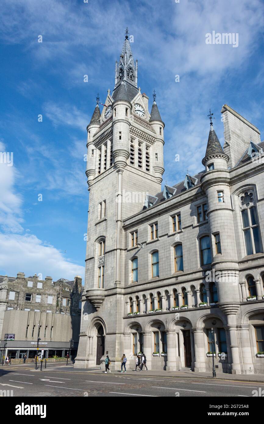 Torre dell'Orologio, Aberdeen Town House, città di Aberdeen, Aberdeenshire, Scozia, Regno Unito Foto Stock