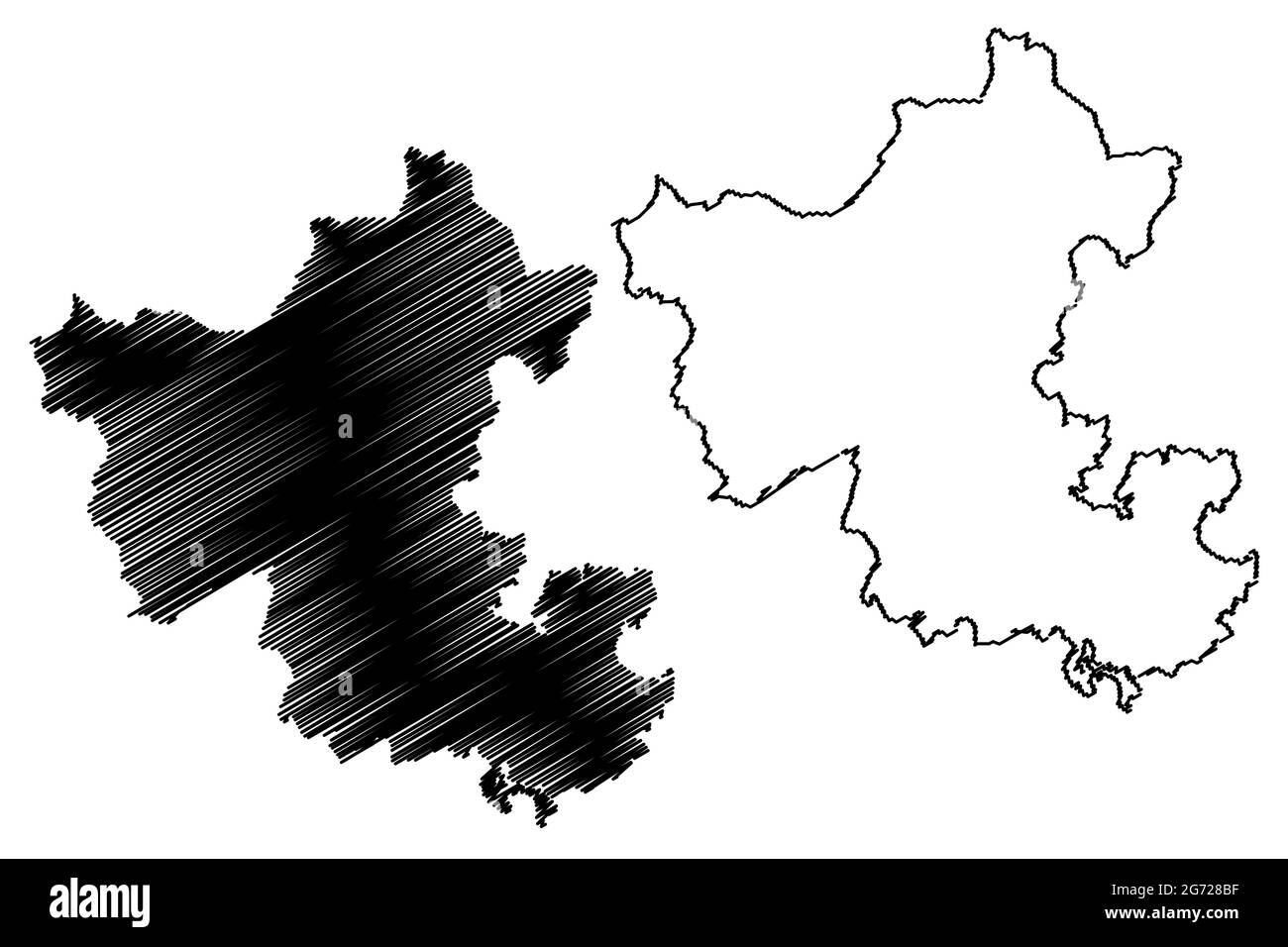 Ennepe-Ruhr-Kreis distretto (Repubblica federale di Germania, Stato della Renania settentrionale-Vestfalia, NRW, regione di Arnsberg) illustrazione vettoriale mappa, sket scarabocchio Illustrazione Vettoriale