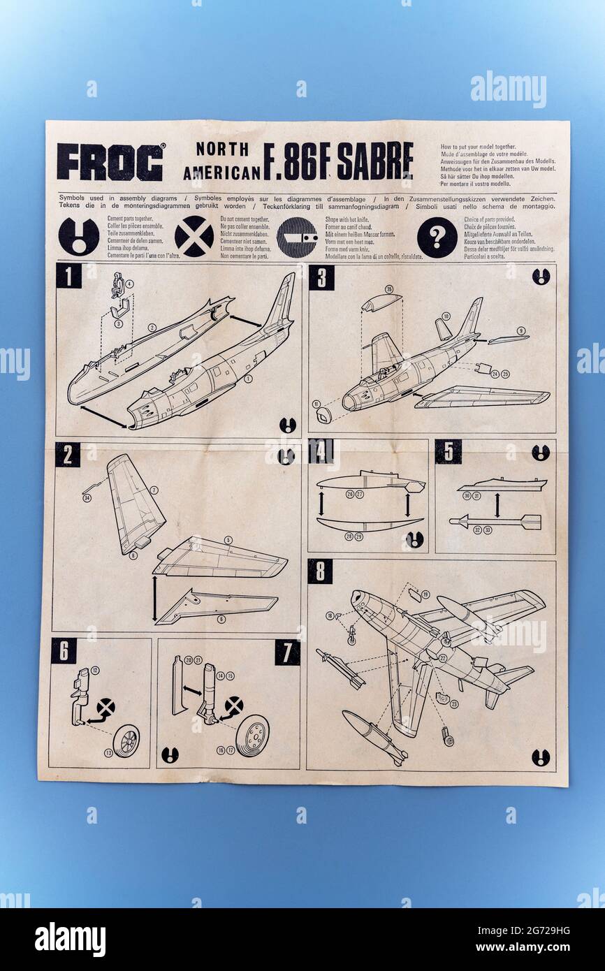 Foglio di istruzioni per gli aeromobili in scala 1/72 Frog Foto Stock