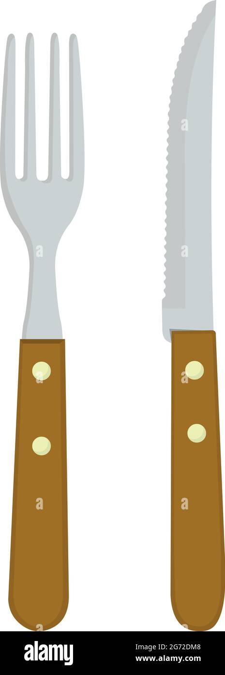 Illustrazione vettoriale di coltello e forca con manico in legno Illustrazione Vettoriale