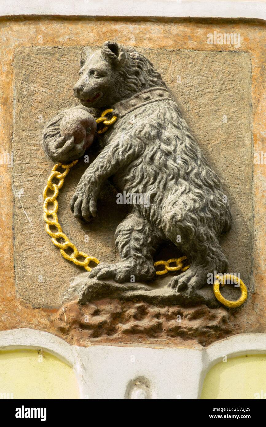 Casa di Praga segno U cerného medveda Prague Bear House segni Mala Strana Repubblica Ceca all'Orso Nero Foto Stock