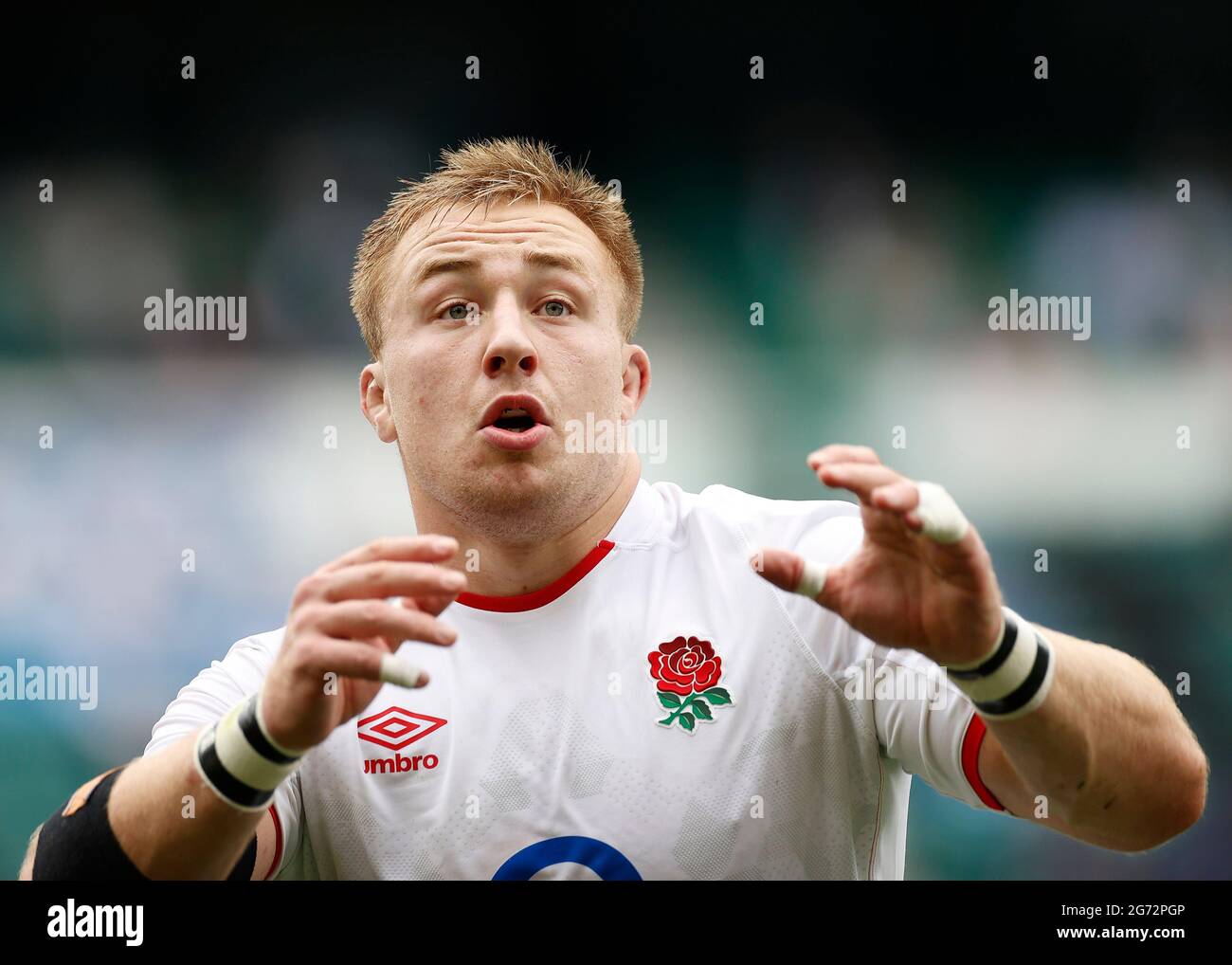 Twickenham, Londra, Regno Unito. 10 luglio 2021. International Rugby Union England Versus Canada; Joe Heyes dell'Inghilterra in attesa di una line out in inglese Credit: Action Plus Sports/Alamy Live News Foto Stock