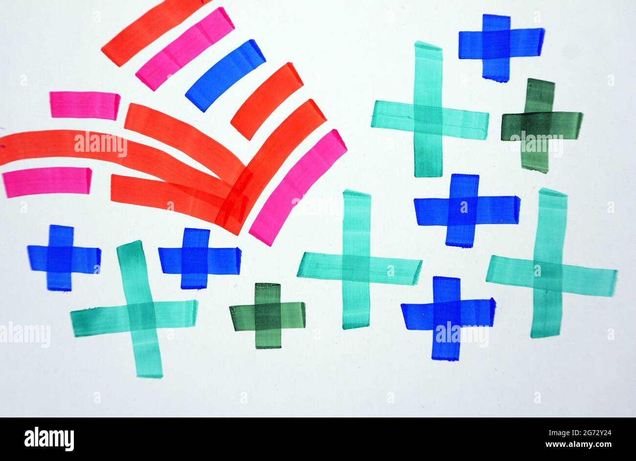 Esercitarsi a disegnare linee colorate con marcatore copico , curve, linee rette Foto Stock