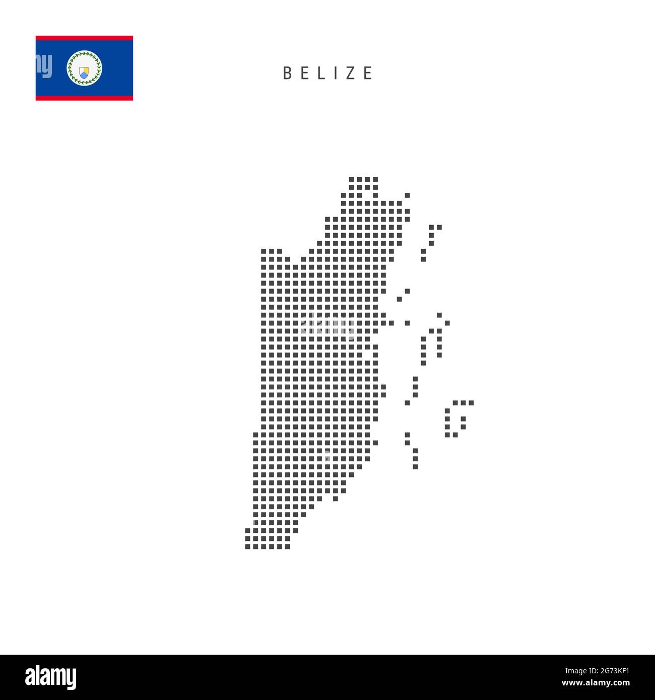 Mappa del modello a punti quadrati di Belize. Mappa dei pixel punteggiati Belizean con bandiera nazionale isolata su sfondo bianco. Illustrazione vettoriale. Illustrazione Vettoriale