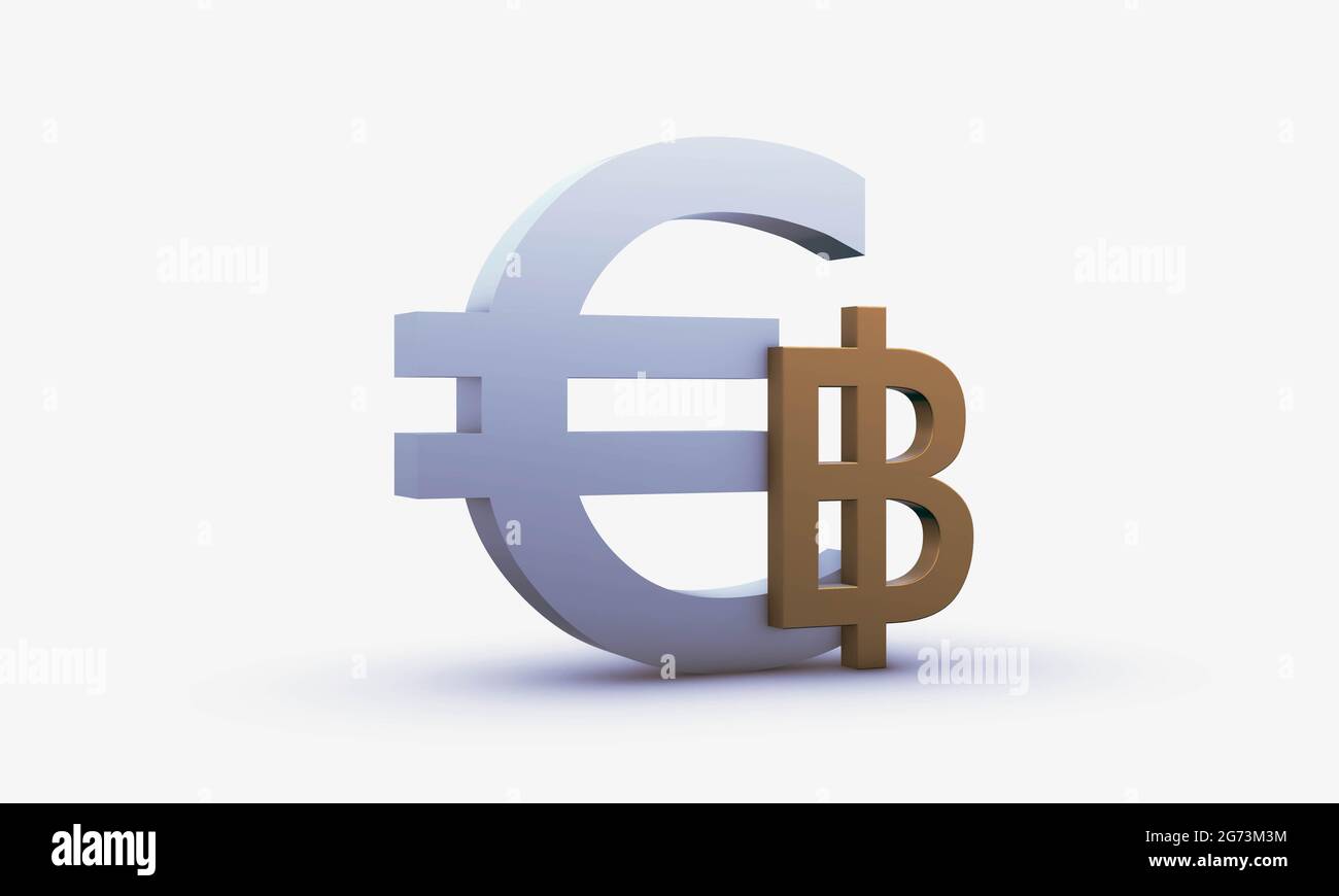 Cambio di Dollaro e baht thailandese isolato su uno sfondo bianco Foto Stock