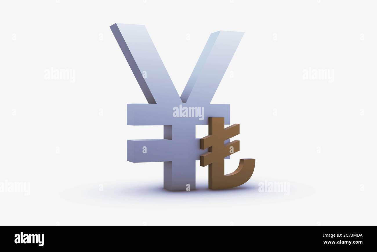 Scambio di yuan cinese e lira turca isolato su uno sfondo bianco Foto Stock