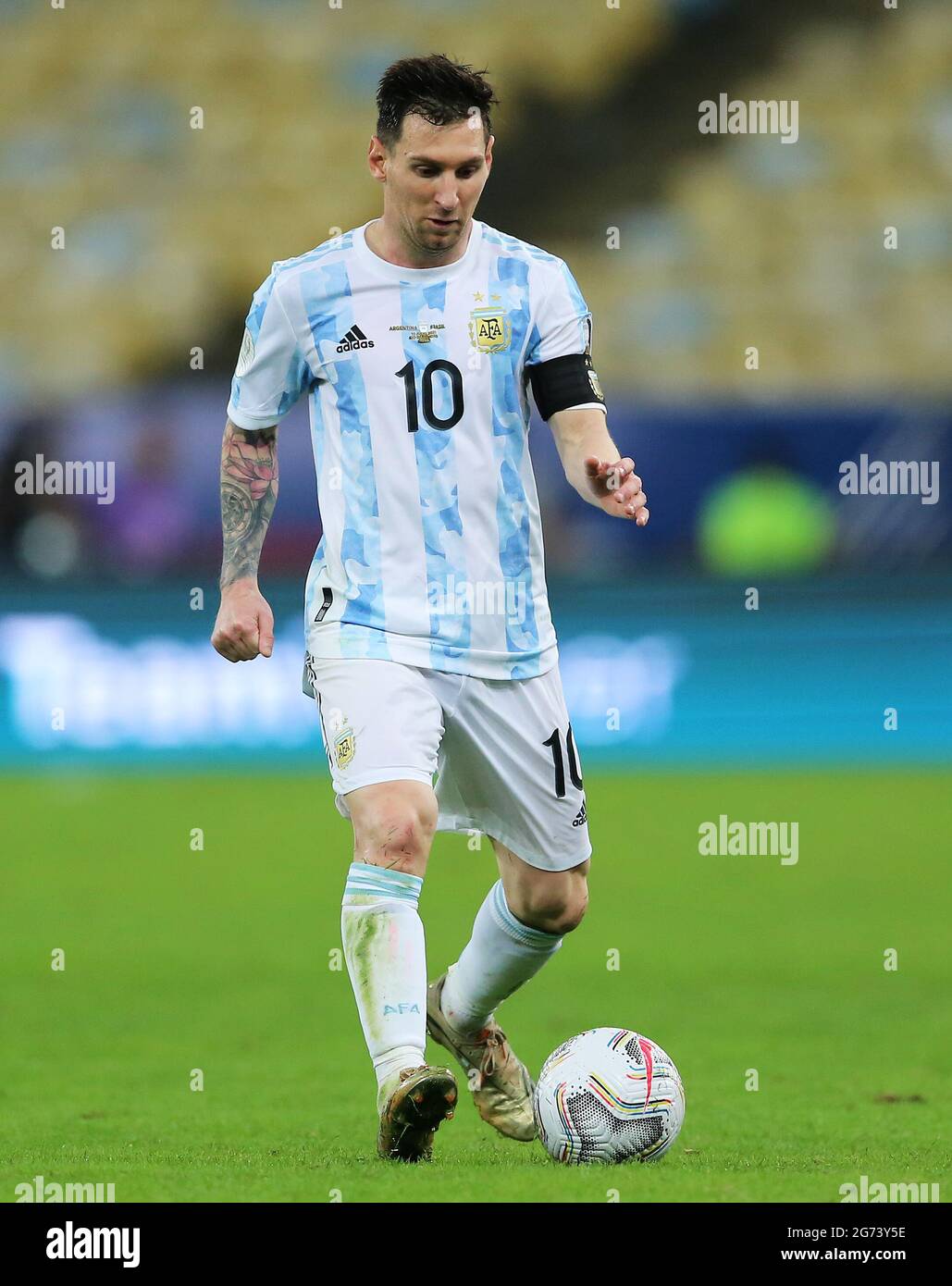 10 luglio 2021, Estádio do Maracan, xe3, Rio de Janeiro, Brasile. Finale del torneo Copa America, Argentina contro Brasile; Lionel messi di Argentina Foto Stock