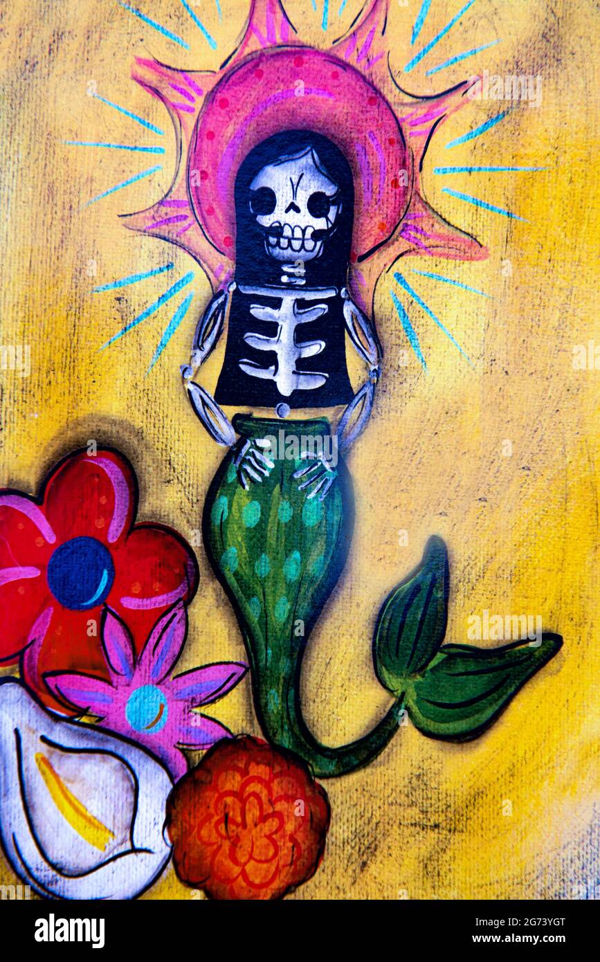 Immagine di Day of the Dead; illustrazione fotografica; una sirena di scheletro femminile. Foto Stock