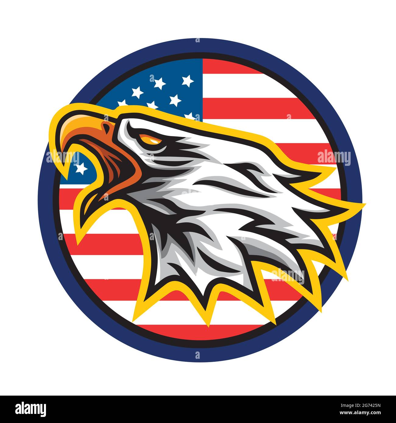 Eagle Logo Mascot icona vettoriale con Circle American Flag sfondo Template Design Illustrazione Vettoriale