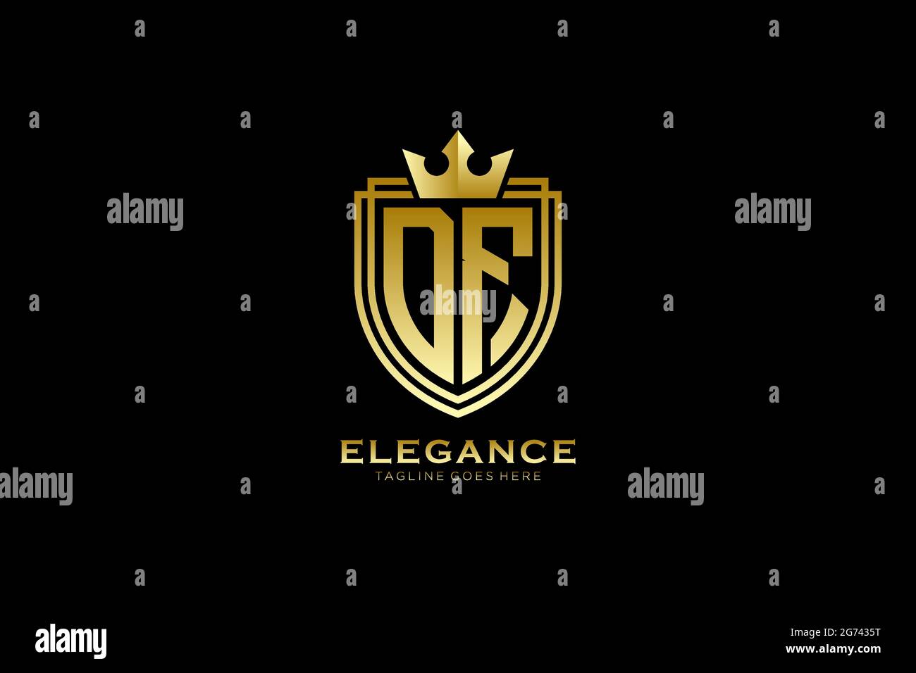 DF elegante monogramma di lusso o modello con scroll e corona reale - perfetto per progetti di branding di lusso Illustrazione Vettoriale