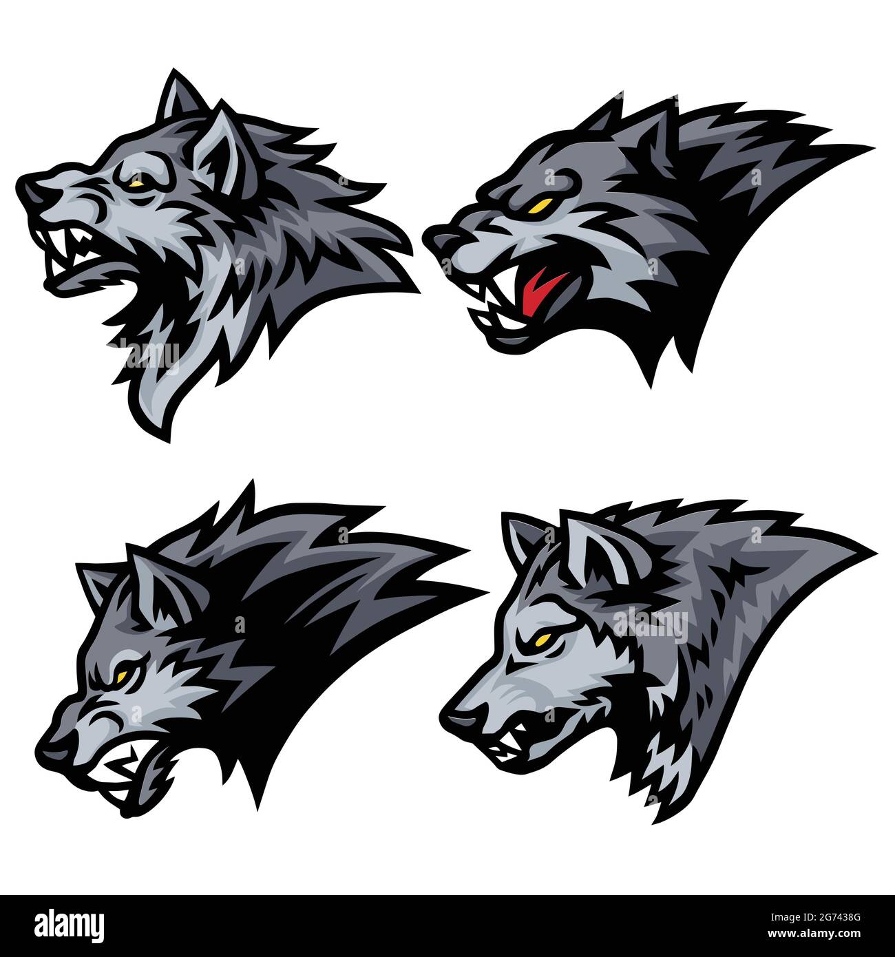 Angry Wolf Head Logo Sports Mascot Design Vector Illustration Set Premium Collection Illustrazione Vettoriale