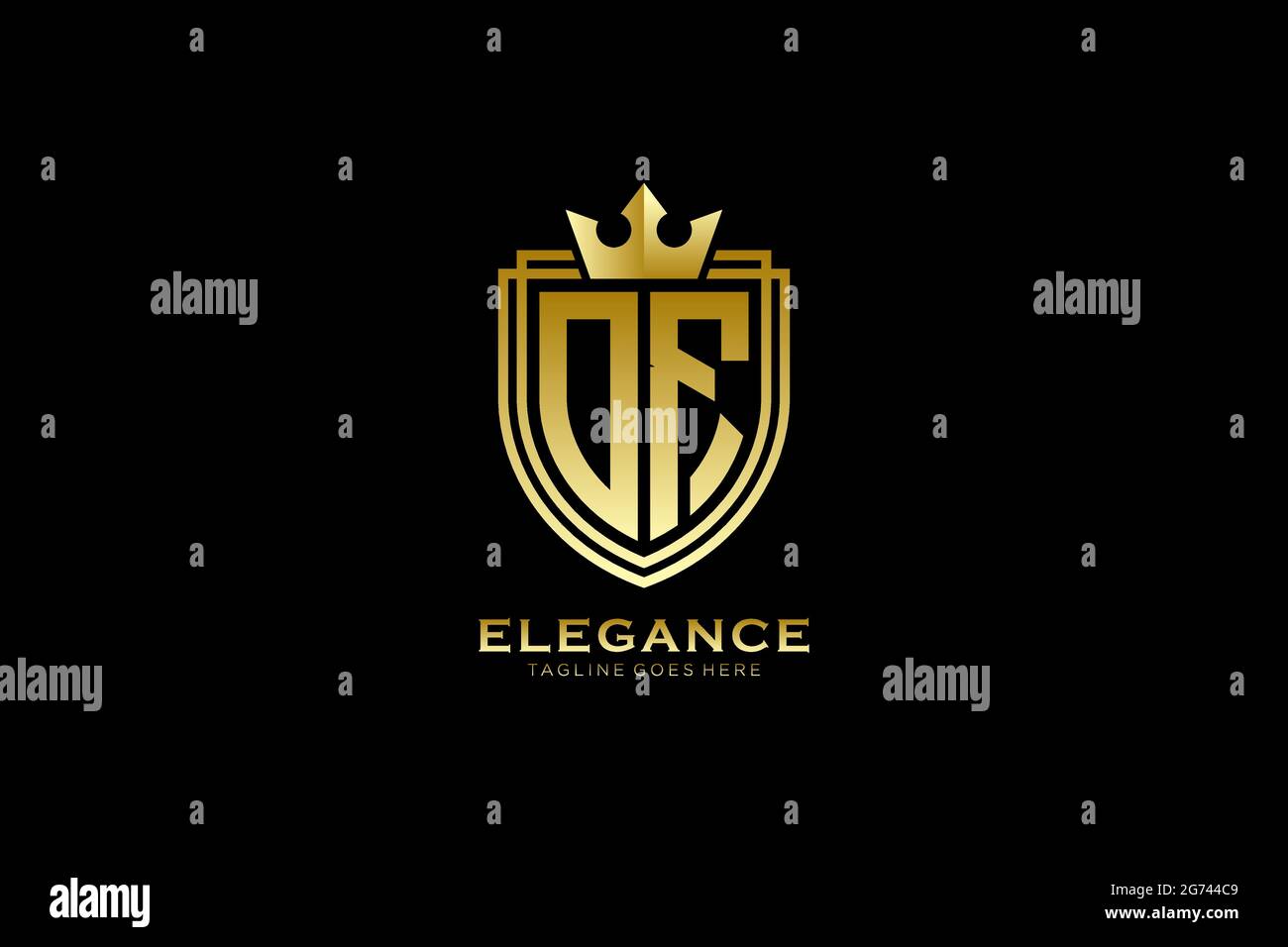 DI elegante logo monogramma di lusso o modello con scroll e corona reale - perfetto per progetti di branding di lusso Illustrazione Vettoriale