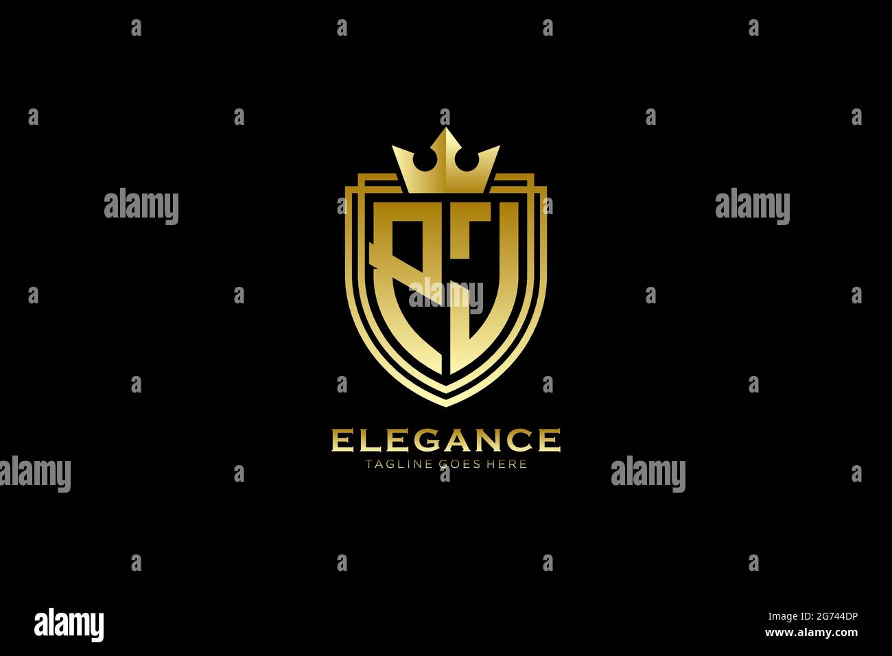PJ elegante monogramma di lusso o modello con scroll e corona reale - perfetto per lussuosi progetti di branding Illustrazione Vettoriale