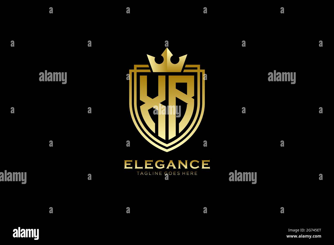 XR elegante monogramma di lusso o modello con scroll e corona reale - perfetto per lussuosi progetti di branding Illustrazione Vettoriale